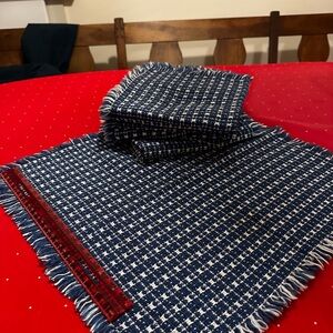Vermont Country Store Mountain Weavers Blue White Checkered Napkins Set of 8